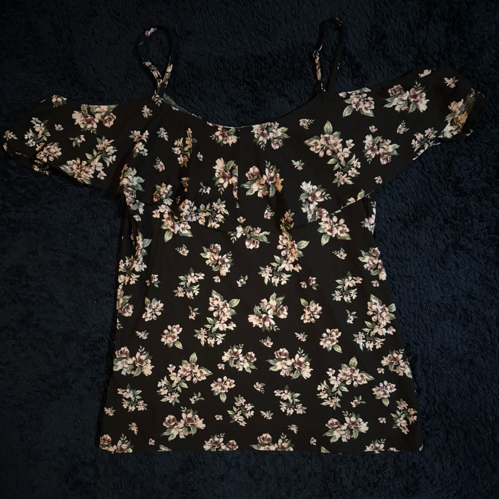 Ultra Flirt Black Floral Off Shoulder Blouse